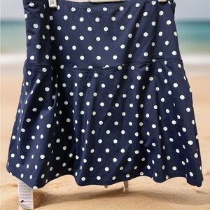 Lands' End Navy and White Polka Dot Circle Skirt